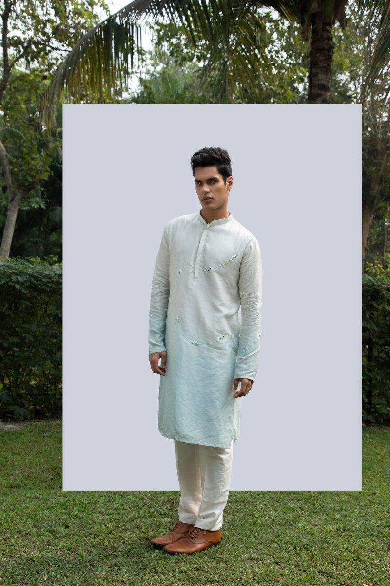Ice Blue Zig Zag Mirror Kurta Set