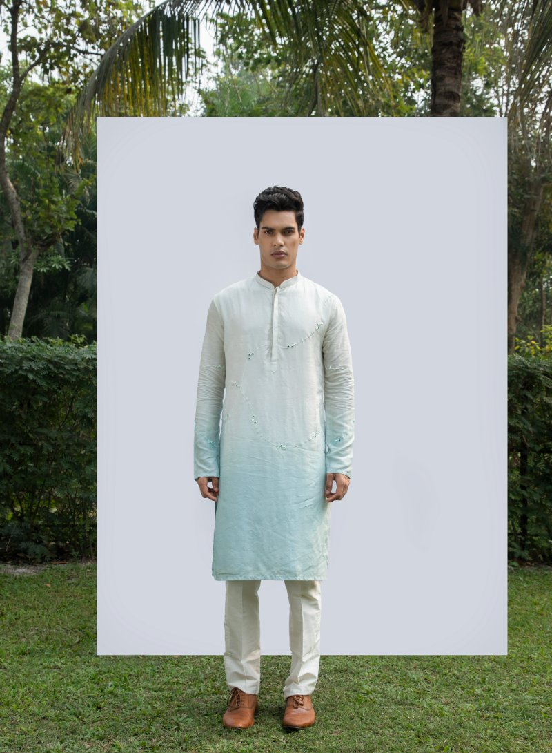 Ice Blue Zig Zag Mirror Kurta Set