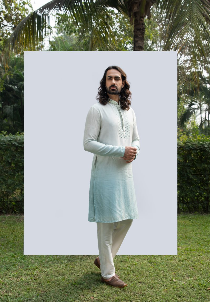 Ice Blue Ombre Mirror Kurta Set