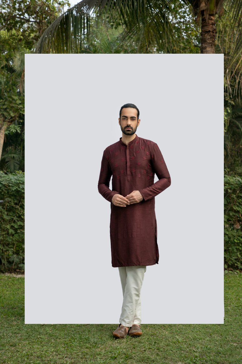 Wine Embellished Kurta Set