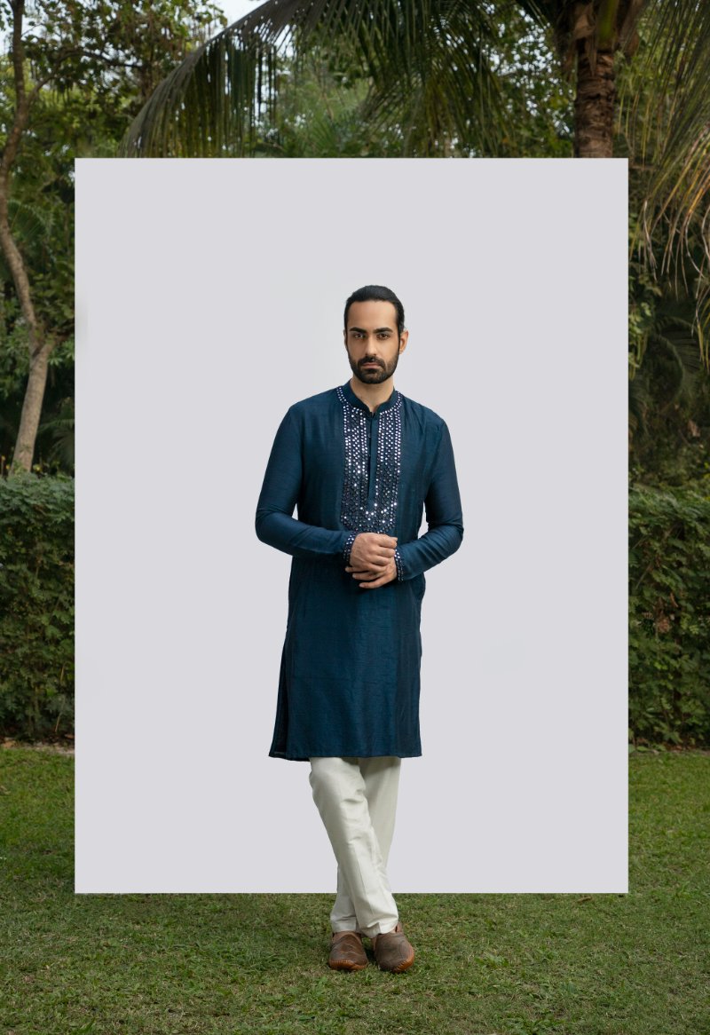 Navy Blue Heavy Mirror Kurta Set