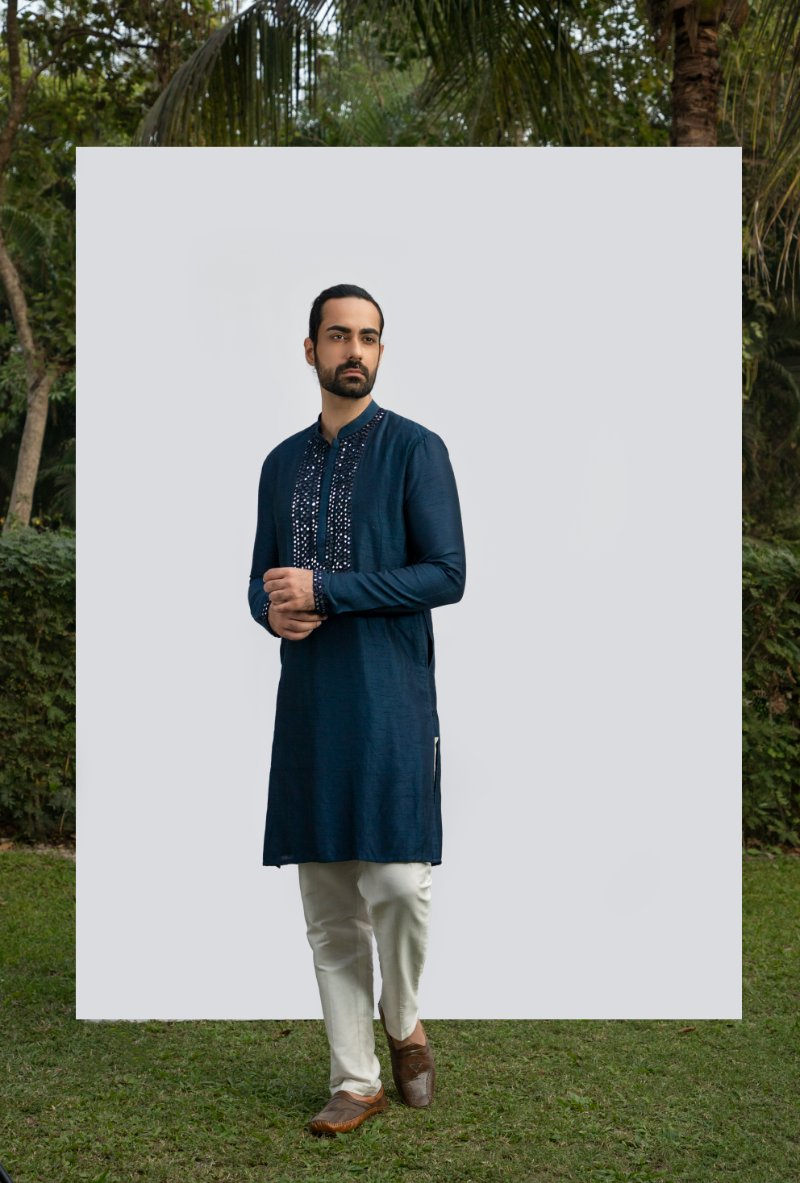 Navy Blue Heavy Mirror Kurta Set