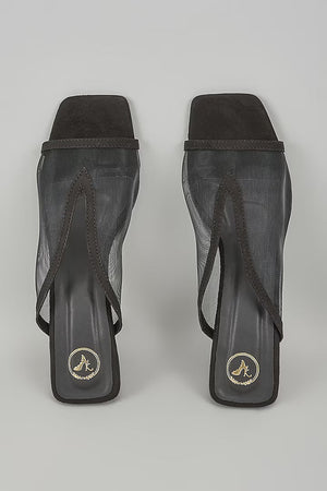 Black Shark Net Open Toe Heels