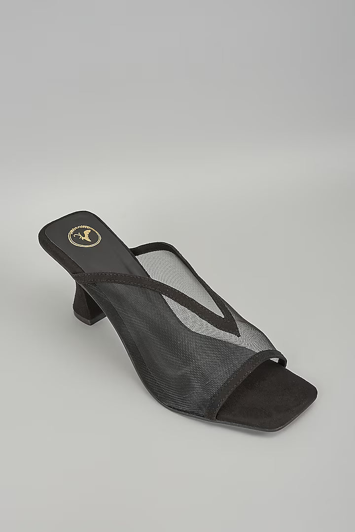 Black Shark Net Open Toe Heels